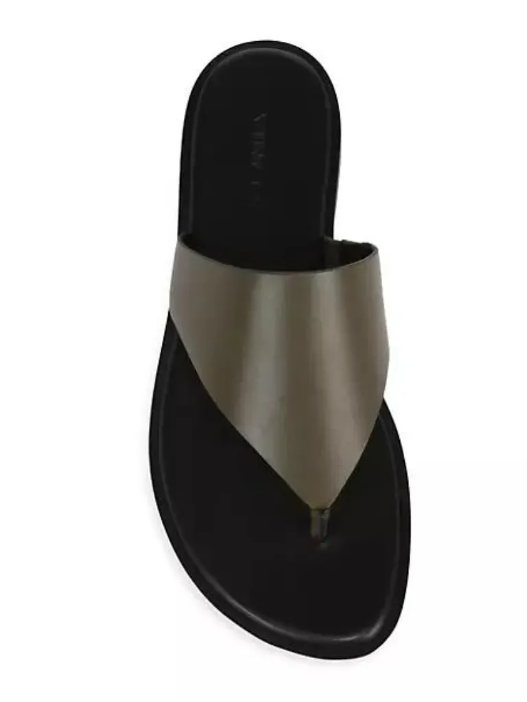 Ellis Leather Slide Sandal in Militaire