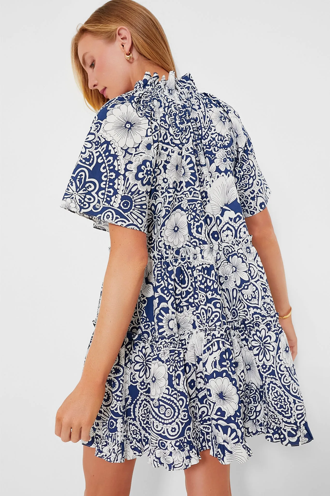 Navy and White Tiered Thea Mini Dress