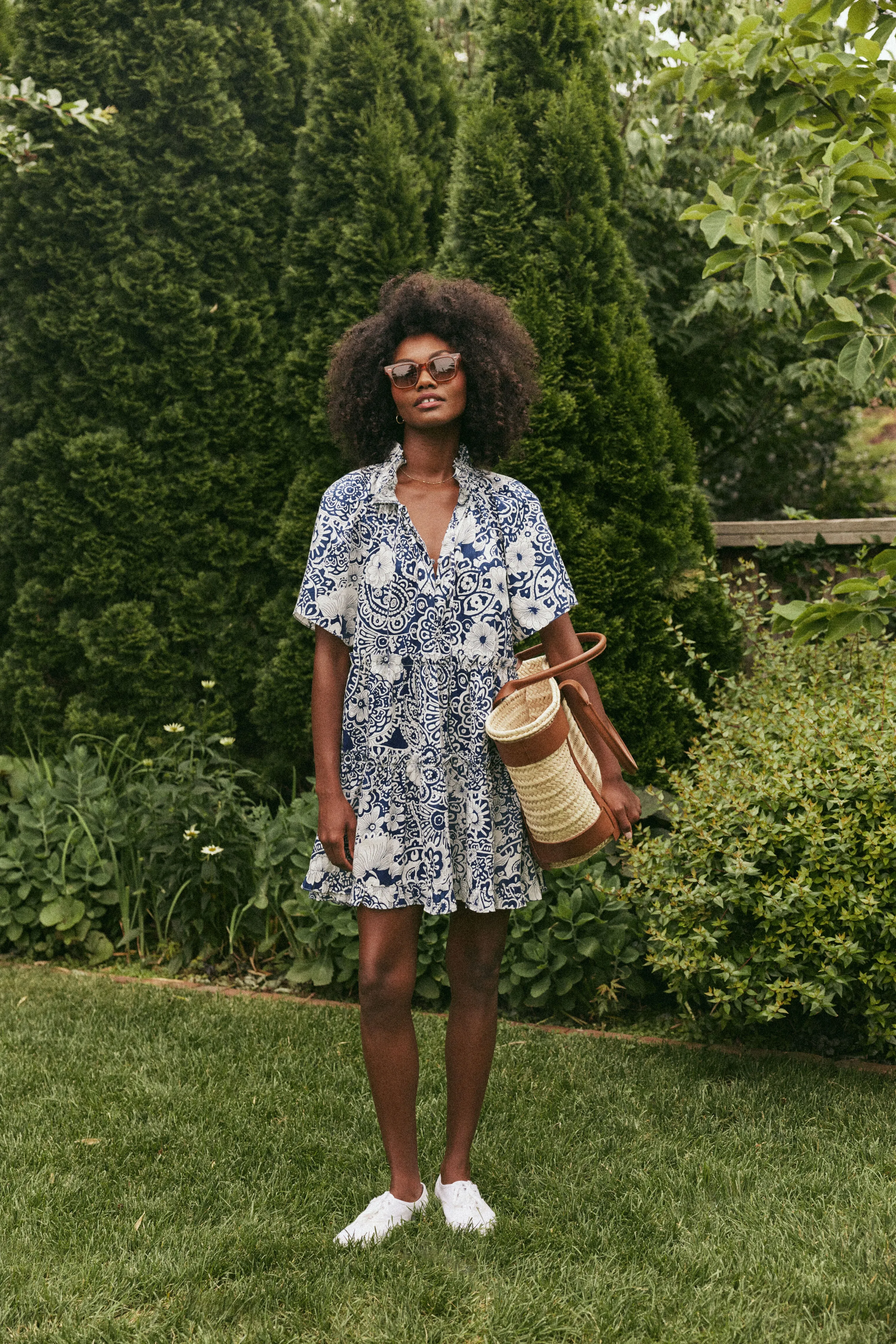 Navy and White Tiered Thea Mini Dress
