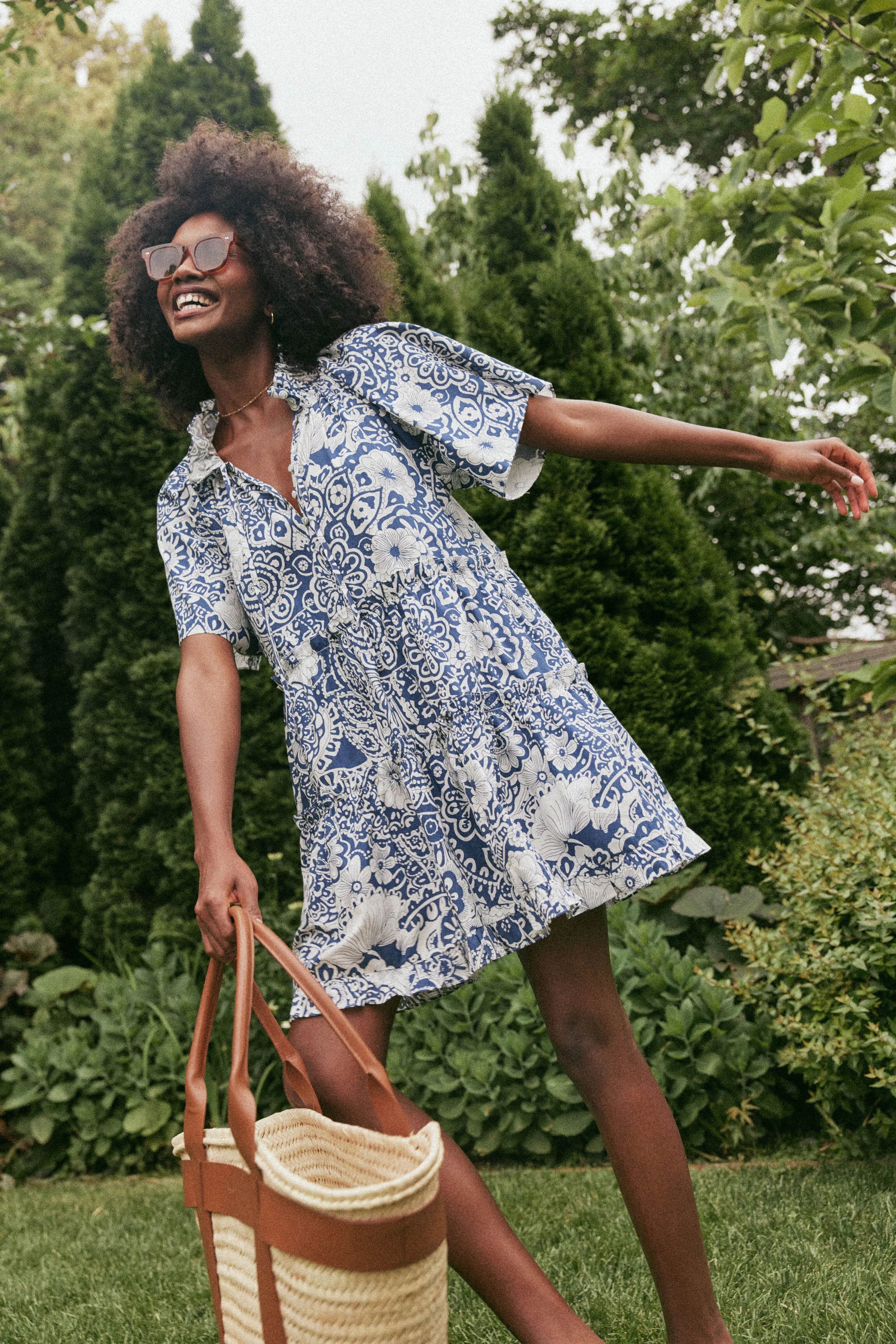 Navy and White Tiered Thea Mini Dress